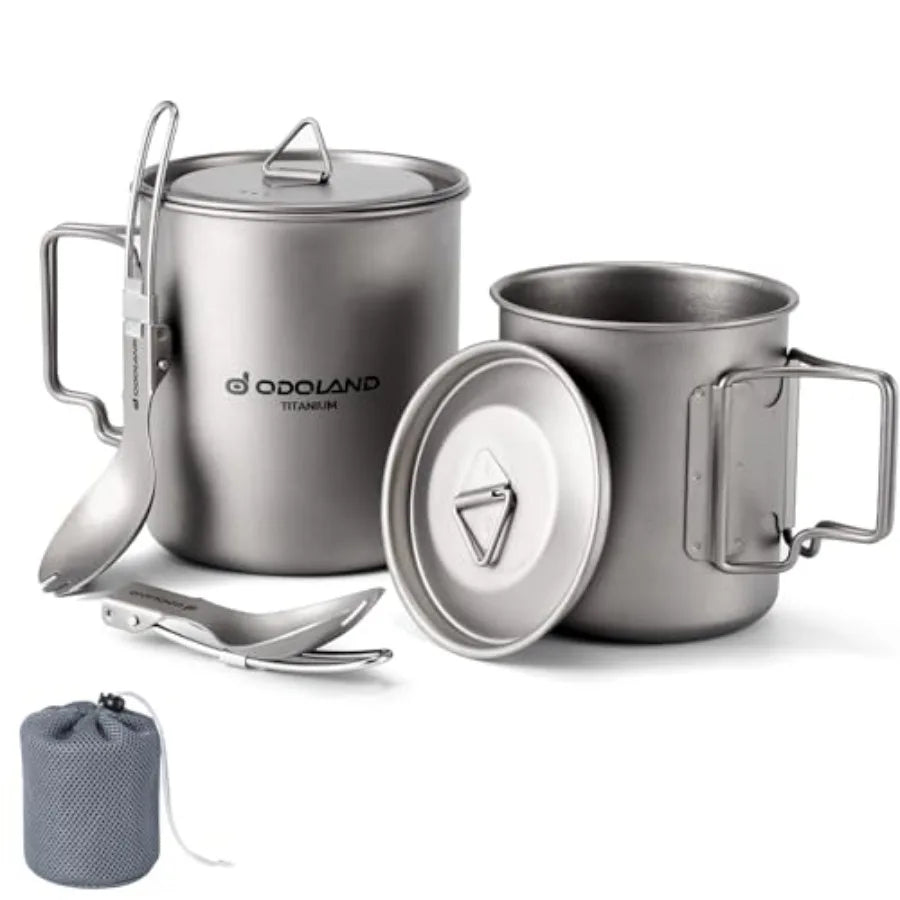 Titanium Camping Cookware 420ML and 750ML Titanium Pot with Lid and Spork Lightweight Camping Pot for Backpacking Hiking Travel