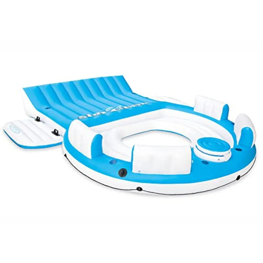 Inflatable Lake and Pool Relaxation Island Lounger Seat 145 x 125 x 20 Inch for up to 7 Adults Blue and White Splash N Chill 56