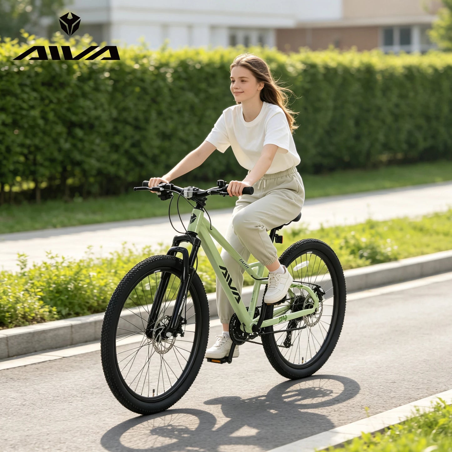 AIVA FAITH24 24 Inch Hardtail Mountain Bike, 7-Speed MTB, Bicycle for Teens & Adults, Lightweight Aluminum Frame, Suspension Fork, Front & Rear Disc Brakes