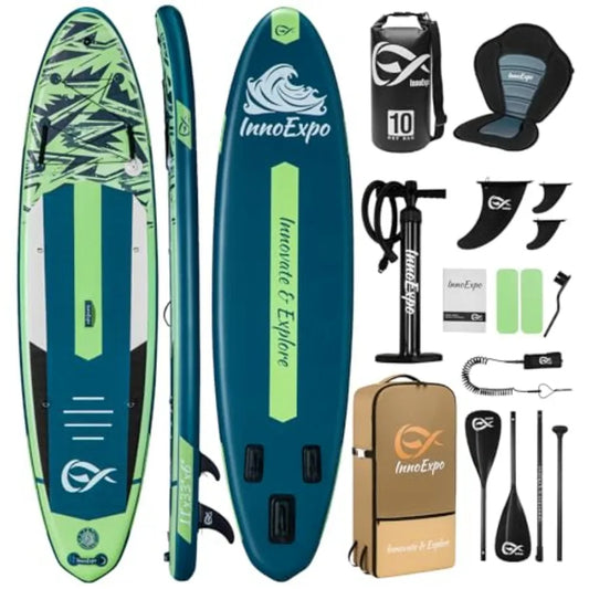 InnoExpo 11' Inflatable Stand Up Paddle Boards with Premium Accessories Wide Stable SUP Paddle Board Design Non-Slip Comfort De