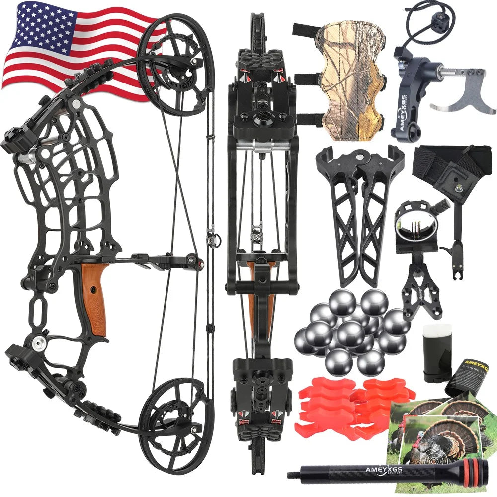 Compound Dual-use Bow 30-60lbs 19 Inch Axle 80 Percent Let-off 420FPS Right Hand Steel Ball Archery Bow for Outdoor Hunting Target Shooting