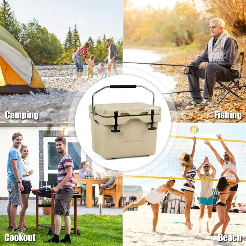 16 Quart Cooler, 24-Can Capacity Ice Chest with 2 Cup Holders, 3-5 Days Ice Retention, Portable Insulated Ice Box
