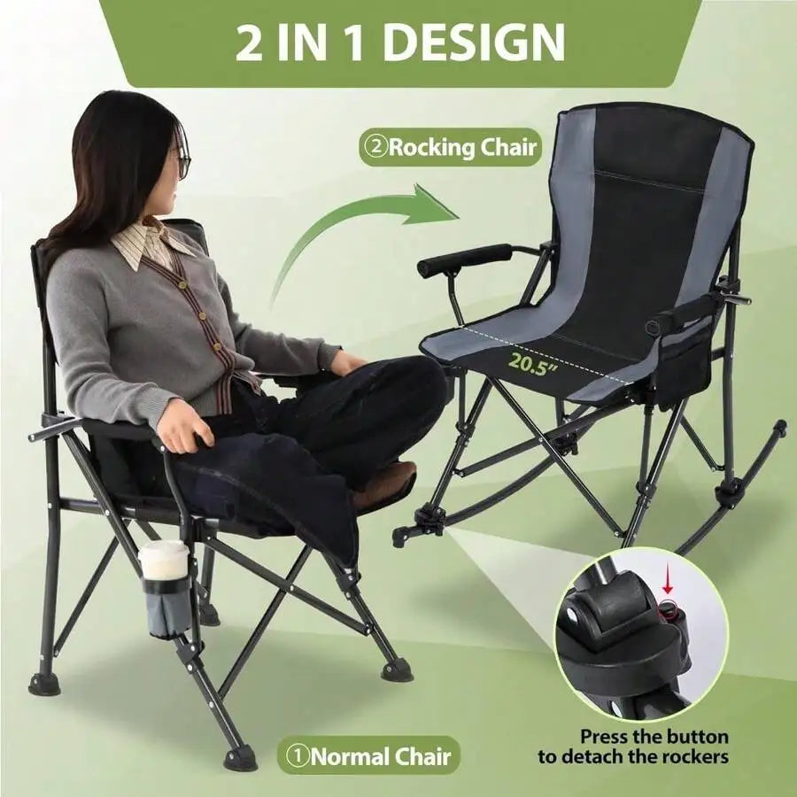 Heavy Duty Folding Camping Chair For Adults With High Back Cup Holder Steel Frame Portable Outdoor Lawn Chair