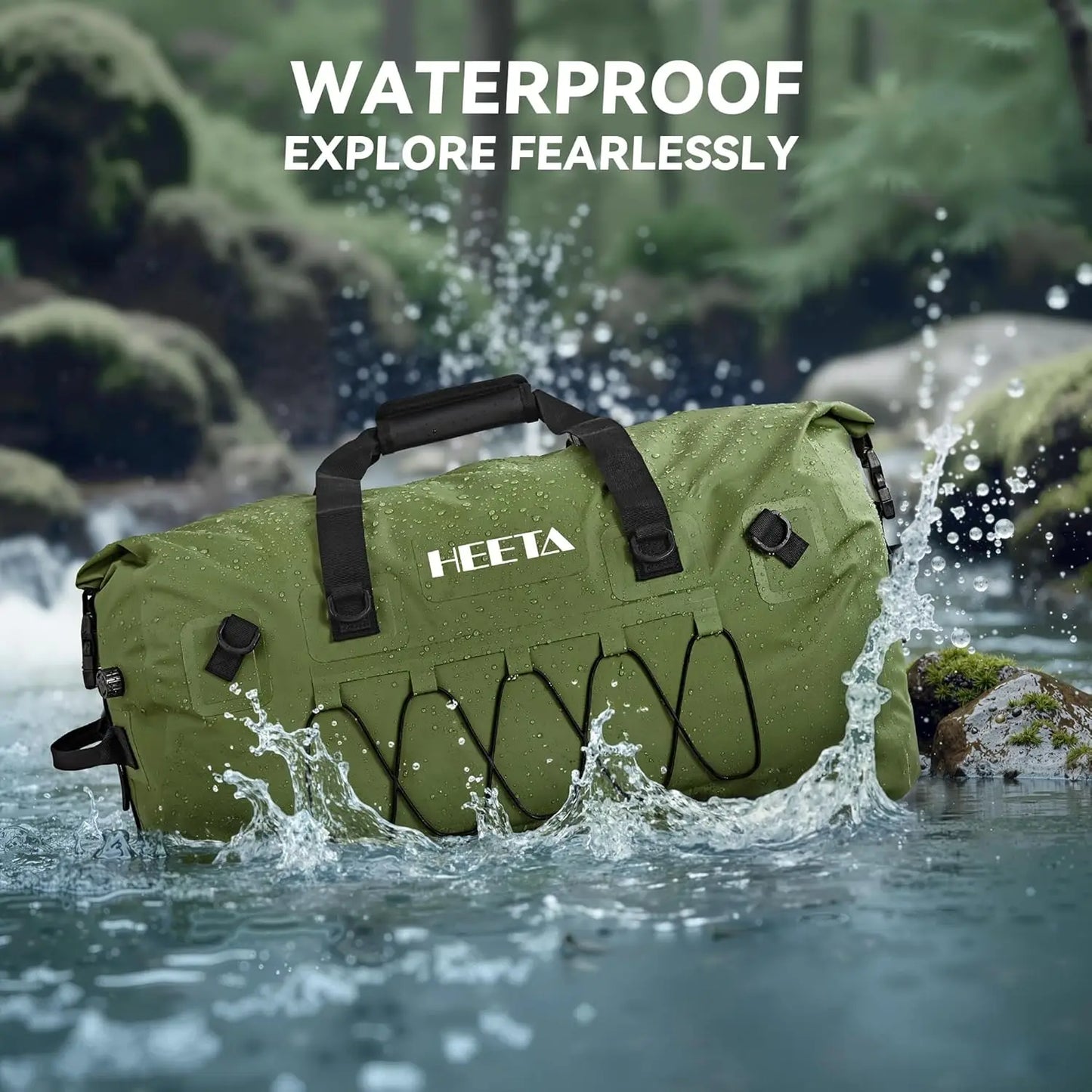 60L/80L Waterproof Duffel Bag Motorcycle Dry Bag Backpack Rolltop Travel Duffle with Straps for Kayaking Rafting Boating Camping Gym