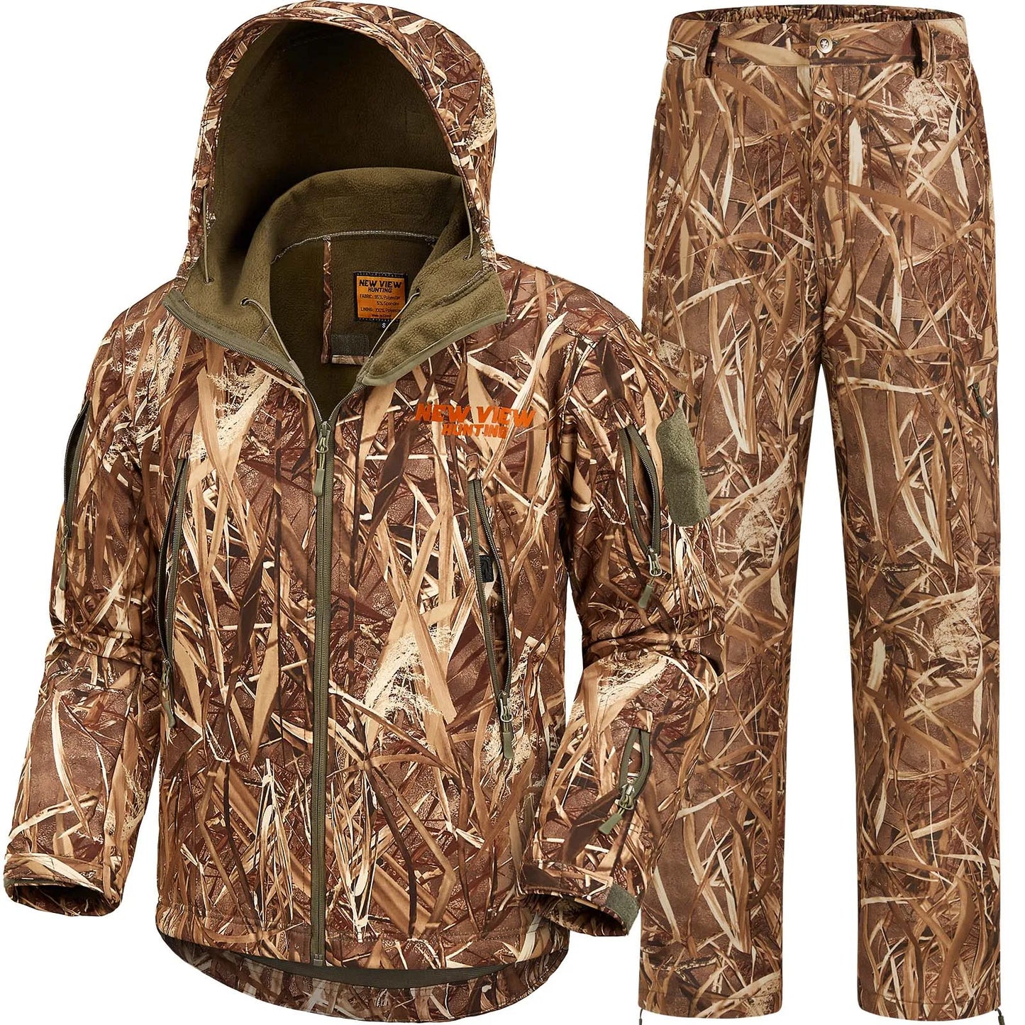 Camo Hunting Suit for Men - Water-Resistant Jacket and Pants with Warm Fleece Lining, Ideal for Cold Weather Hunting