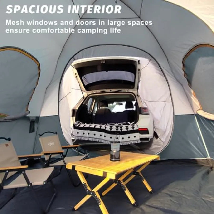 SUV dome tent for camping: 6-person outdoor car camping tent, easy setup SUV tailgate tent with rainfly, 10' x 10', polyester f