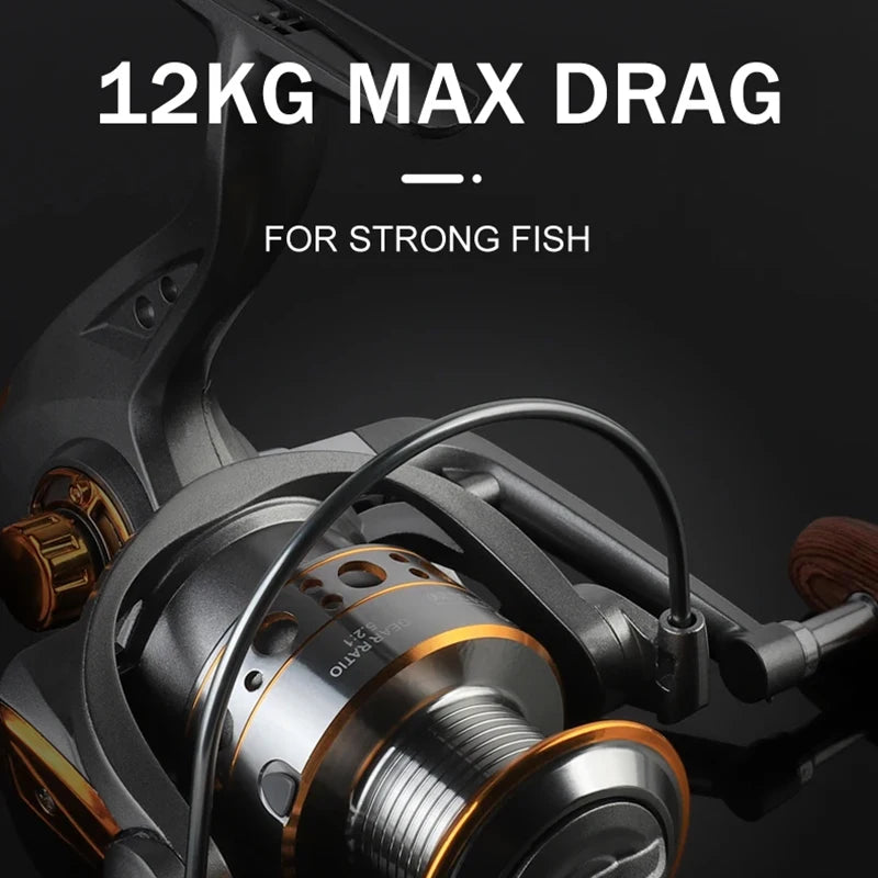 BILLINGS Spinning Reel 12KG Max Drag Professional Fishing Reels 5.2:1 Gear Ratio Fold Rocker Metal Spool 1000/7000 Ideal for Freshwater Saltwater Bass Trout Fishing