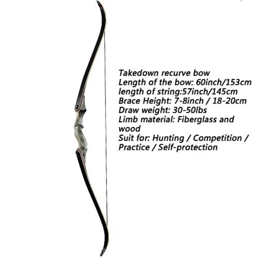 60'' Archery Recurve Bow Takedown Bow Hunting Bow and Arrow Set Adult Target Practice Competition Survival Longbow Right Hand 3