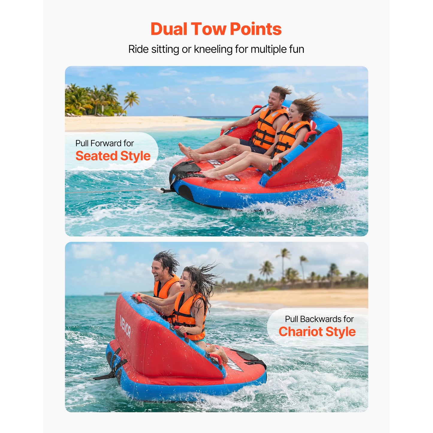 Towable Tubes for Boating 2/3/4-Rider 340/510/680 lbs Water Sports Boating Tubes-with Full Nylon Cover Dual Tow Points