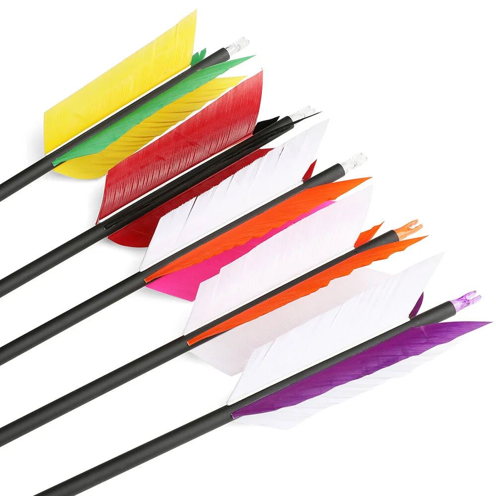 Mixed Carbon Arrows 12pcs 31.5inch Spine 500 OD7.8mm ID6.2mm with Turkey Feathers for Compound Recurve Bow Hunting Shooting Accessories