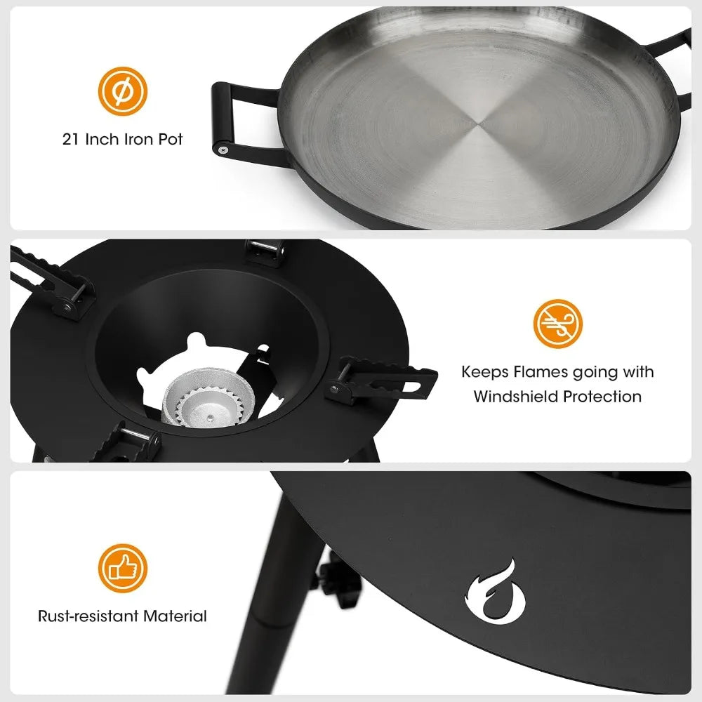 21" Propane Paella Burner Set, 60000BTU Outdoor Gas Stove with Wok, Portable Camping Cooking Kit