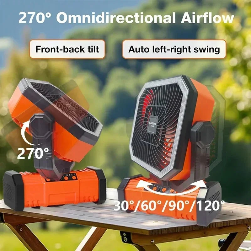 2025New Outdoor Camping Fan with Bluetooth Speaker Outdoor Ventilador Cool Air Portable Fan with Hook for Fishing and Picnicking
