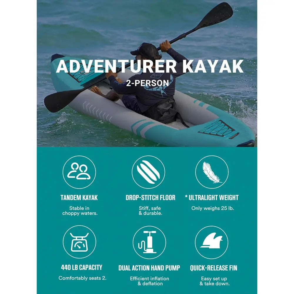 Kayak 2 Person Adult Tandem Kayak With Drop Stitch Floor, Touring Kayak With Aluminum Paddles, Seats, Footrests,Pump,Fins Custom