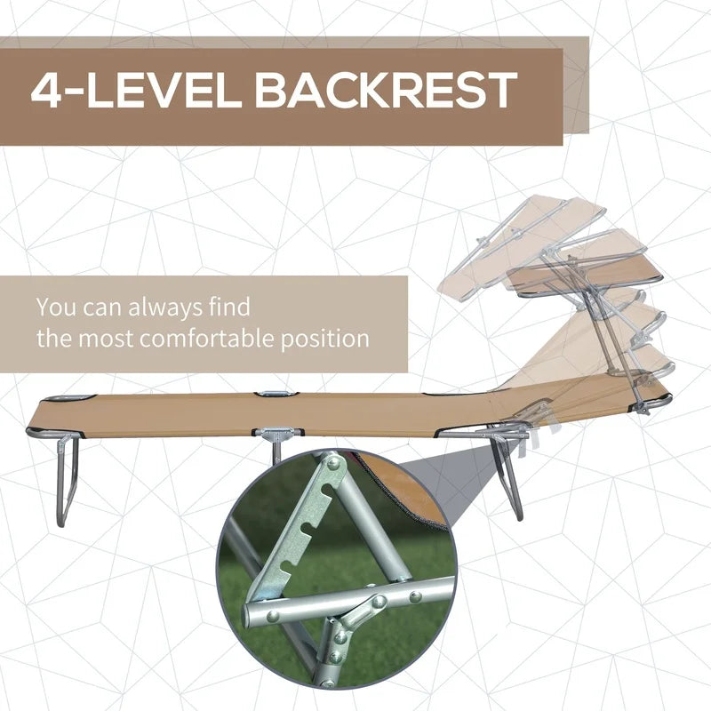 Outsunny Adjustable Folding Lounge Chair with Sun Shade for Beach Camping Backyard Use