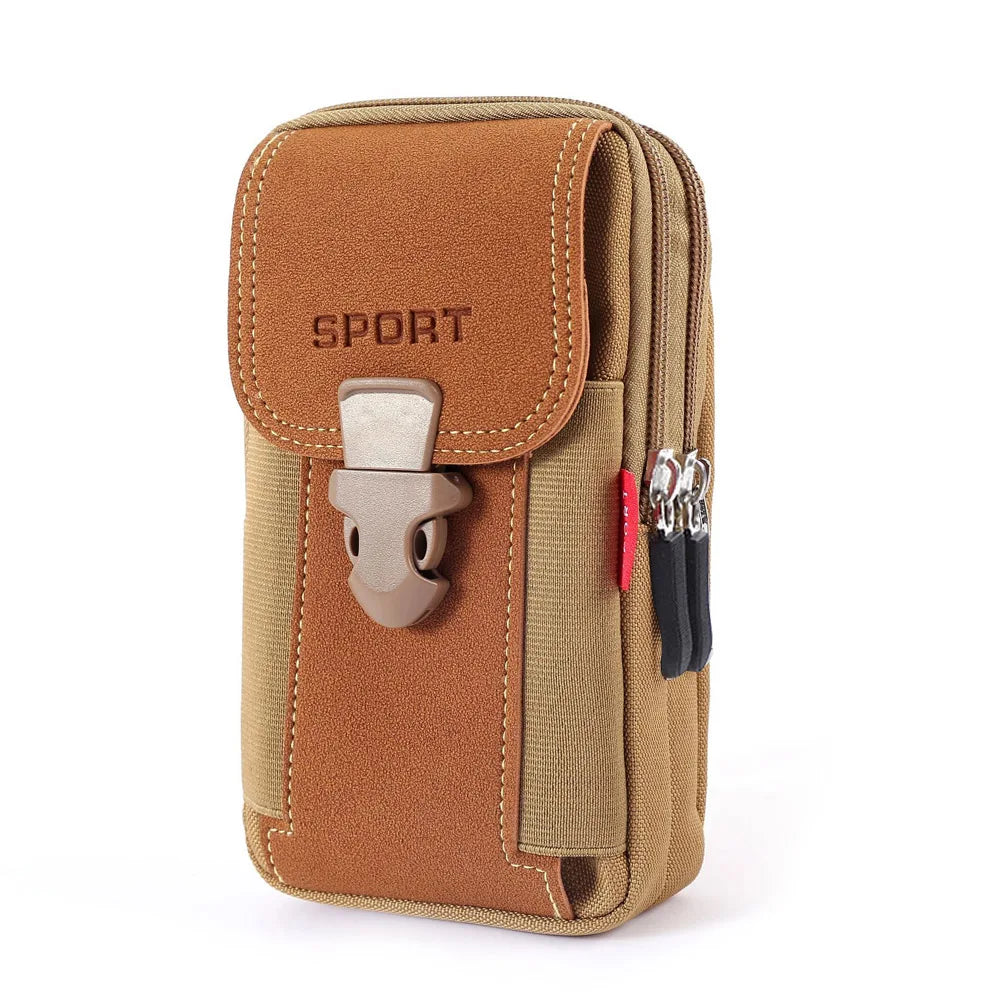 Multi-zipper Men Canvas Waist Belt Bum Bag Running Pouch Travel Camping Bags Casual Portable Mobile Phone Pouches