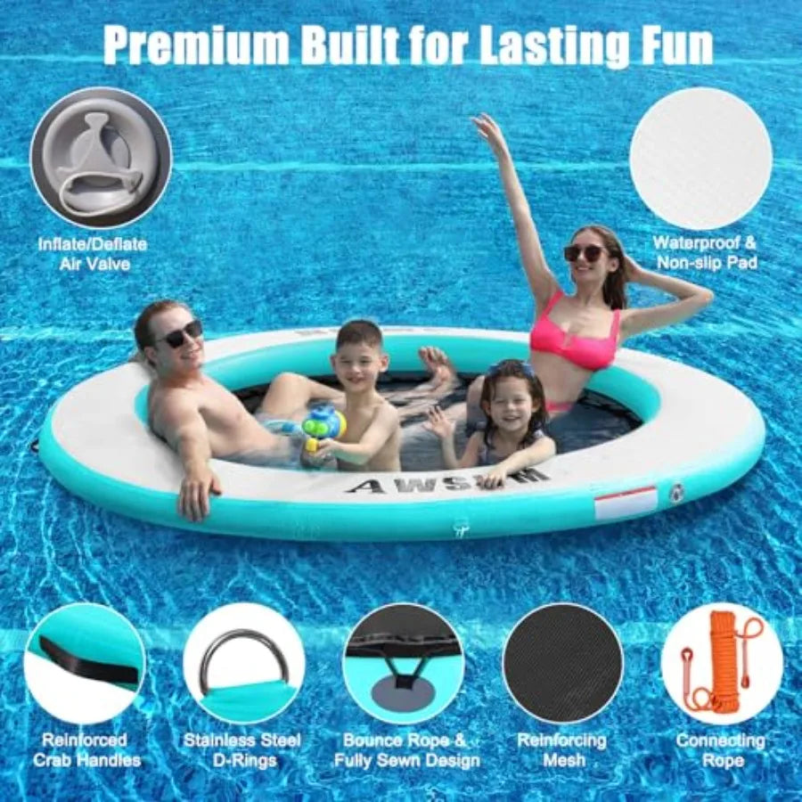 Inflatable Water Hammock Round Floating Ring Circle Dock Lake Floats River Raft for Adults Island Swimming Pool Platform for Pa
