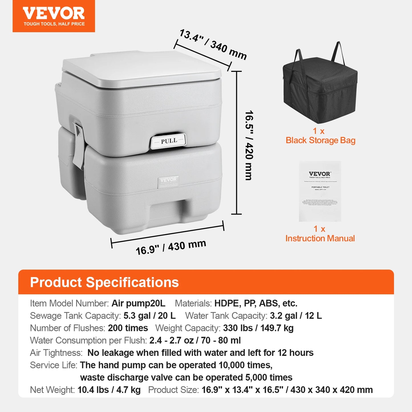 Portable Toilet for Camping Porta Potty Push-Button Pressurized Flush Commode Leak-proof and Odourless Portable Toilet