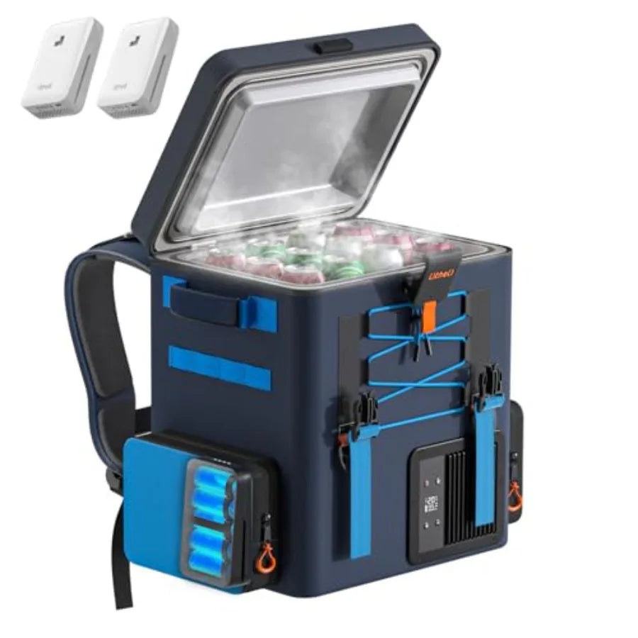 12V Car Refrigerator 20L Portable Electric Cooler with 2 U20 Batteries -468 Backpack Design for Camping Road Trips RV Boat Beac