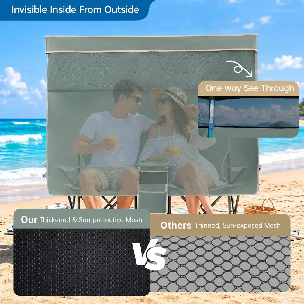 Beach Chair with Canopy Shade Oversized Camping Chairs with Canopy, Cooler Bag amp Cup Holder Folding Loveseat for Camp Fishing