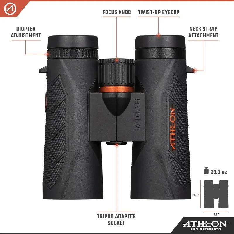 HOME. 10x42 Midas G2 UHD Black Binoculars with Eye Relief for Adults and Kids, High-Powered Binoculars for Hunting,