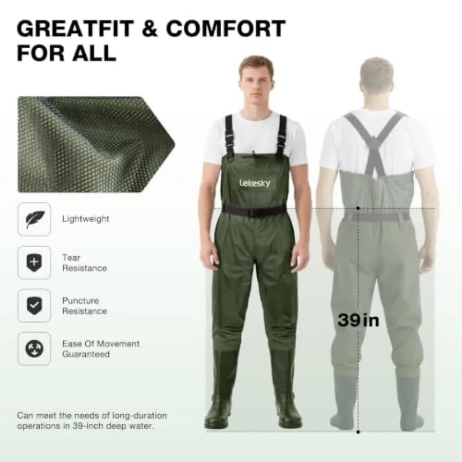 Fly Fishing Chest Waders with Boots for Men Women, US Sizes 5 14, 2-Ply Nylon/Pvc Waterproof Waders