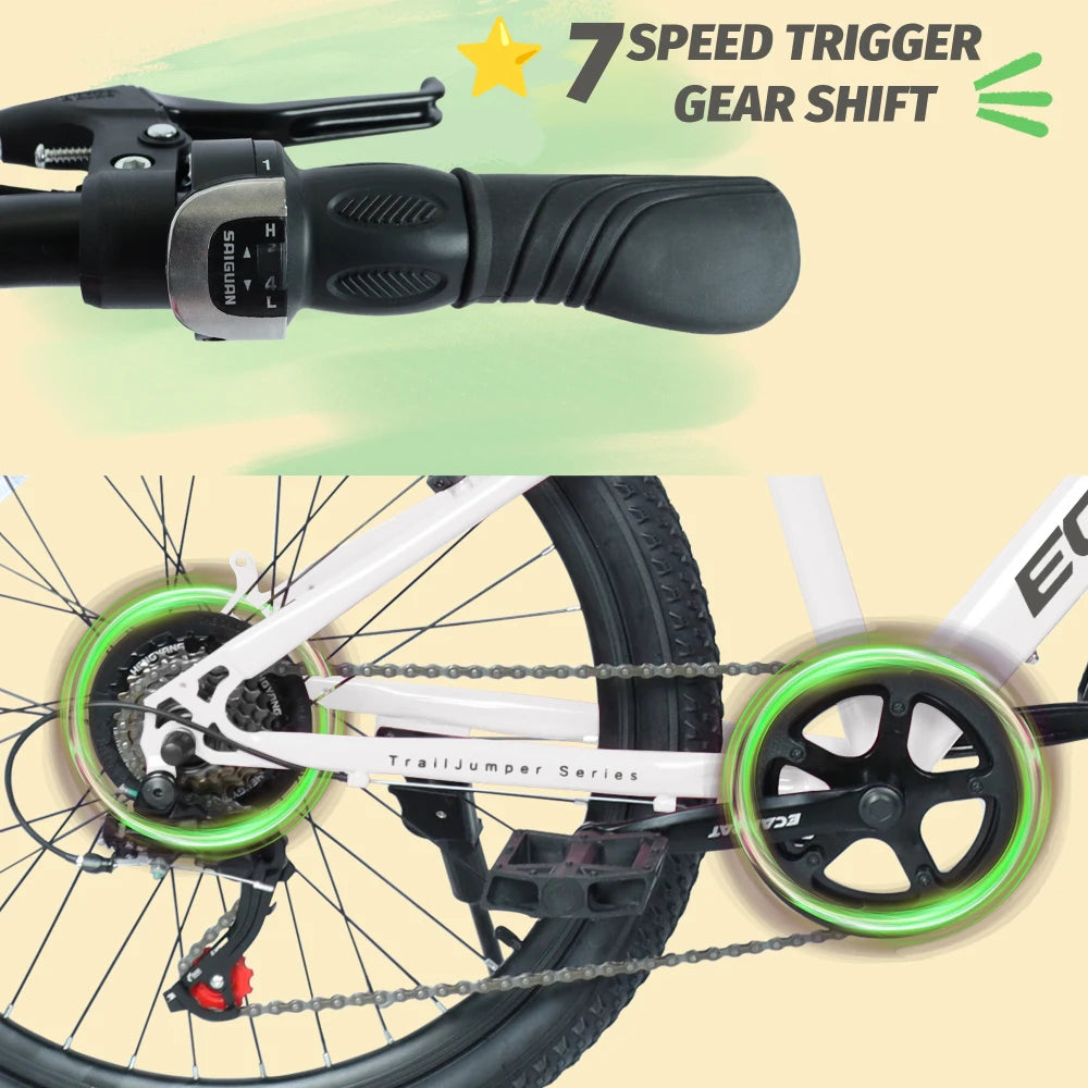 24 Inch Youth Mountain Bike with 7 Speeds & Front Suspension Durable Steel Frame, Alloy Rims & Disc Brakes For Boys and Girls in Multiple Colors