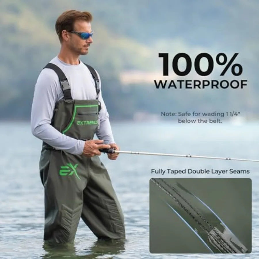 MarshPro Fishing Waders for Men, 0% Waterproof PVC Chest Waders with Slip-Resistant Boots