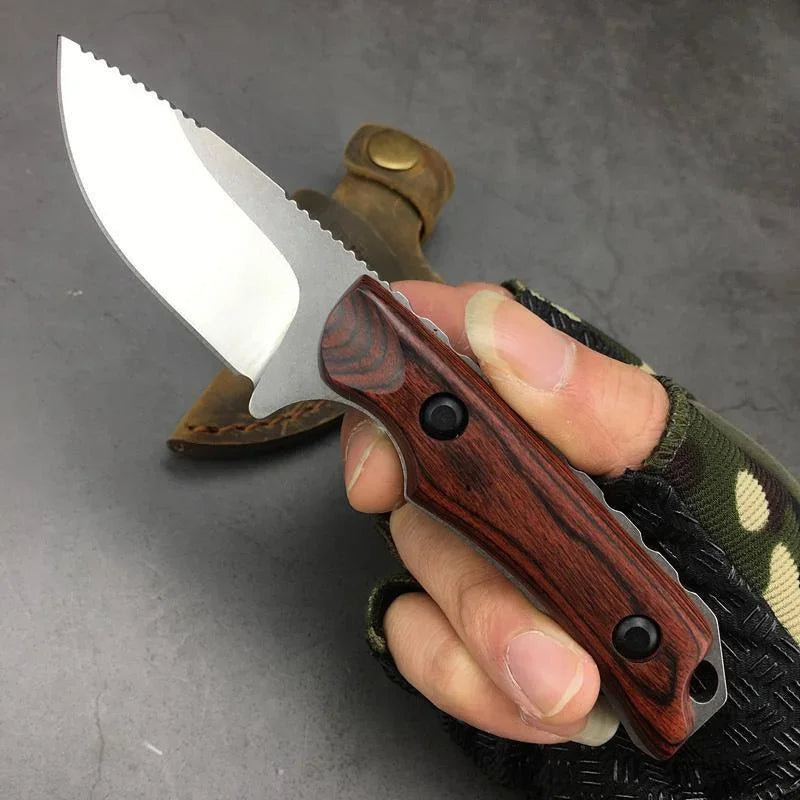 BM 15017 Fixed Blade Knife Drop Point Wood Handles Camping Hunting Self-defense Tactical Multitool Hand Knife Hiking with Sheath