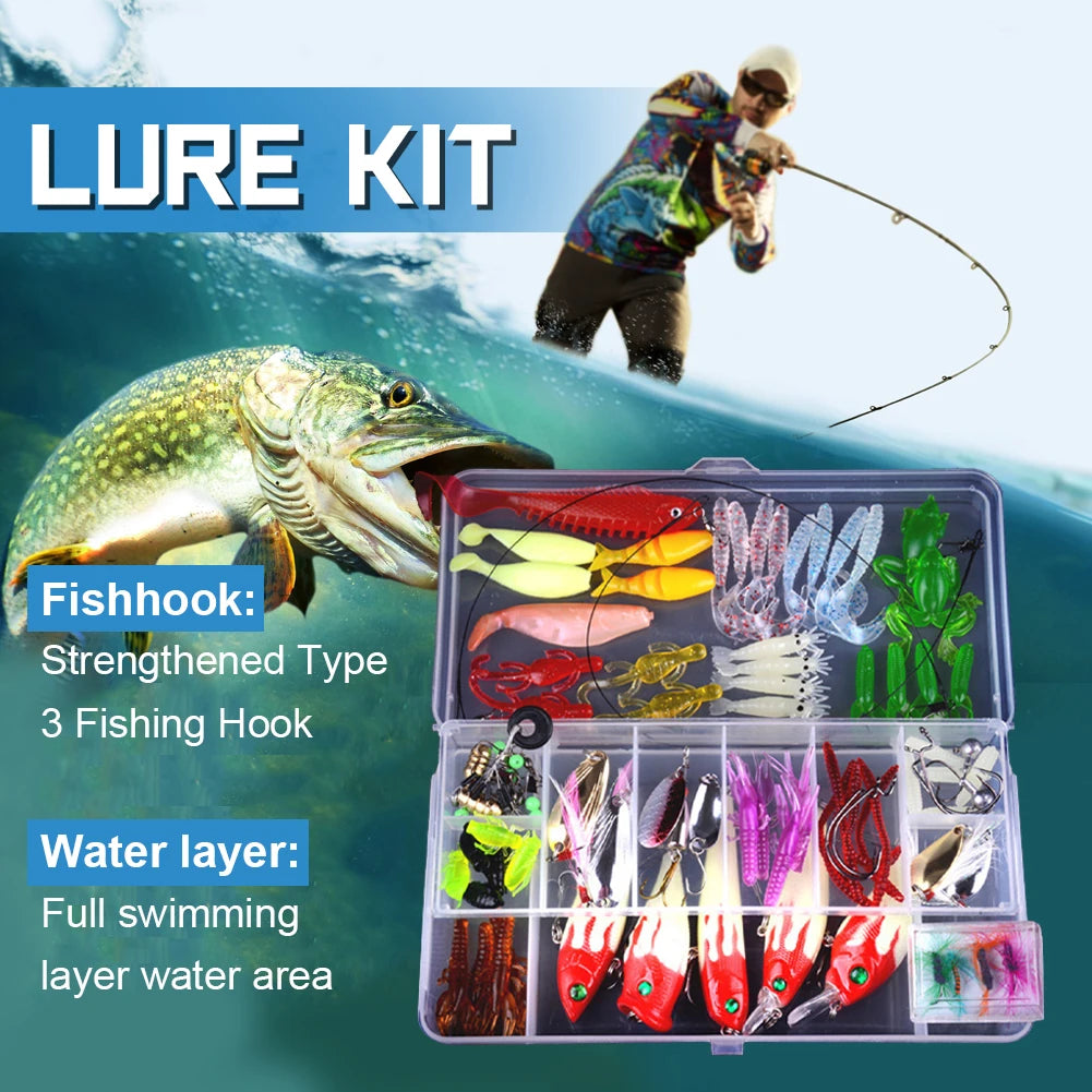 Carbon Steel Fishing Lures Kit Multifunction Topwater Bait Rigs Rust Proof Spinnerbaits Set for Outdoor Fishing Accessories Tool