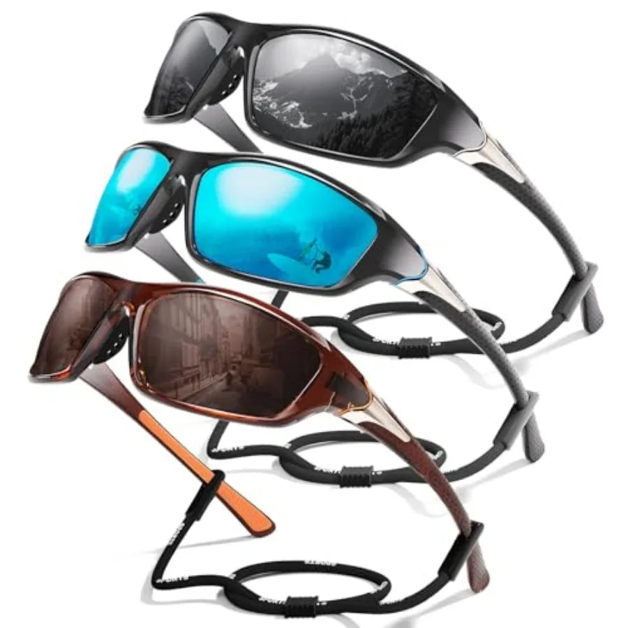 3 Pack Polarized Sports Sunglasses for Men, Mens Sunglasses Wrap Around UV Protection for Cycling Fishing Driving