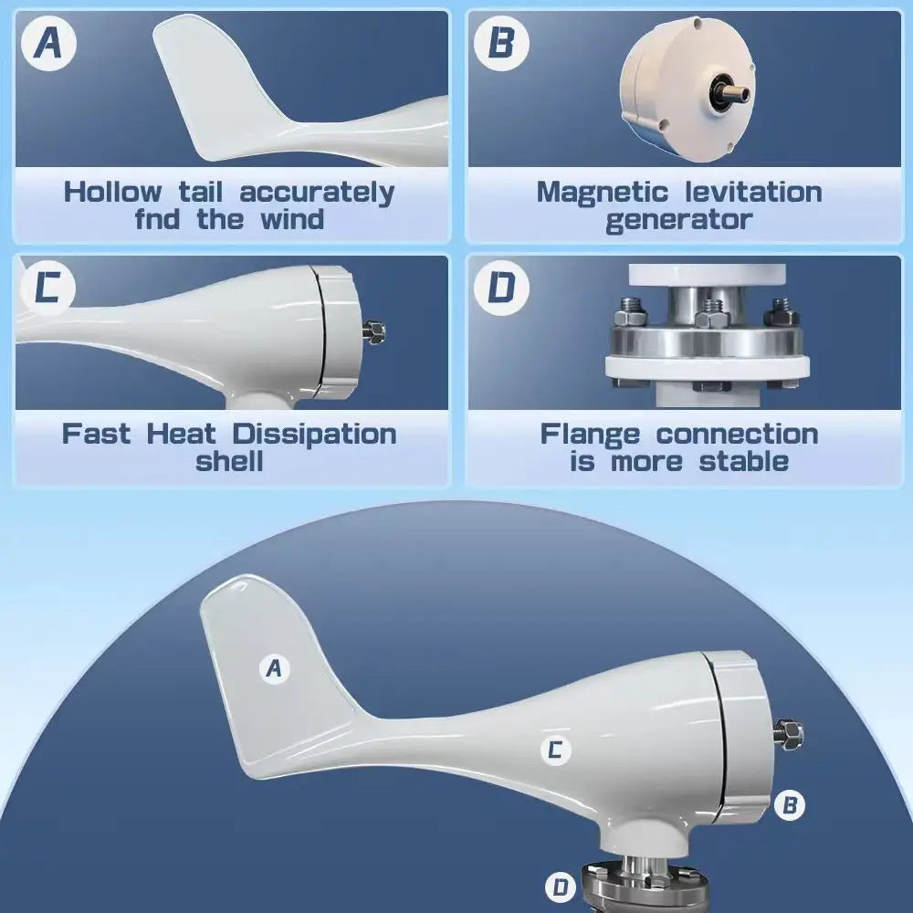 3000W Small Windmill 6 Blades 12/24/48V Wind Turbine Generator Kit with Wind-Solar Hybrid Controller Household Free Energy