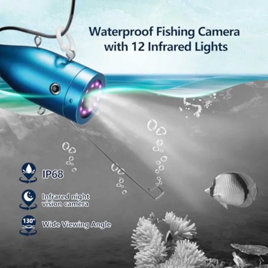 Portable fish finders for lake, boat, and ice fishing; waterproof PVC housing; black color; 7'' IPS screen, 1000TVL resolution,