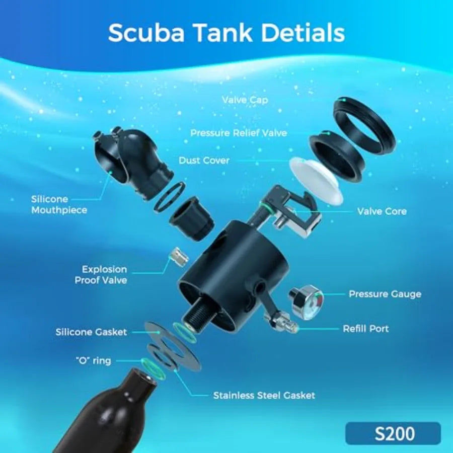 Portable Diving Lung Air Tank for Snorkeling: 0.5L Mini Scuba Tank Aluminum Alloy Black Max 3000 PSI DOT Certified Underwater B