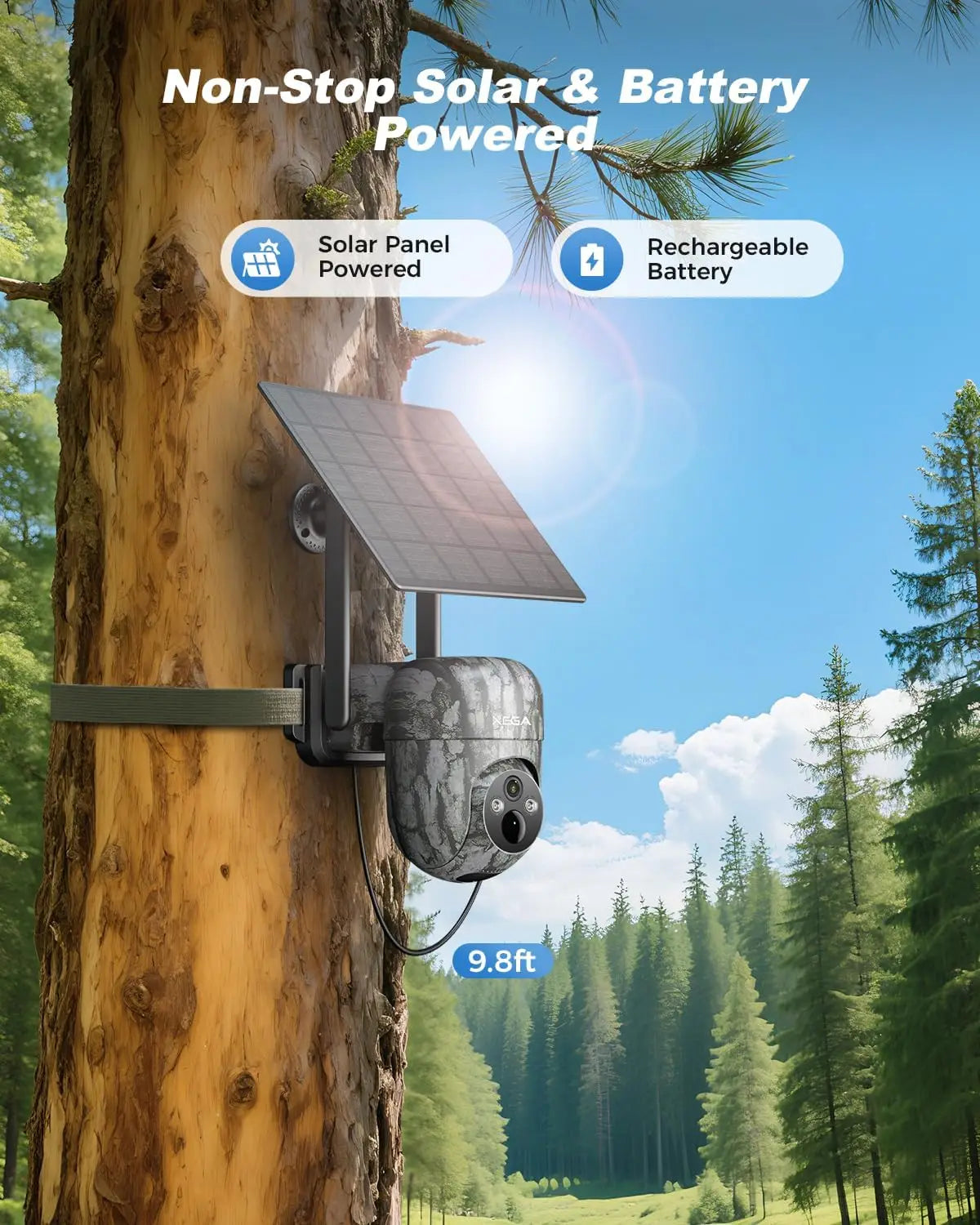 4G Cellular Solar Powered Wildlife Camera with SIM Card, 2K Trail Camera Outdoor, No WiFi Game Cam,Only Support The Built-in SIM