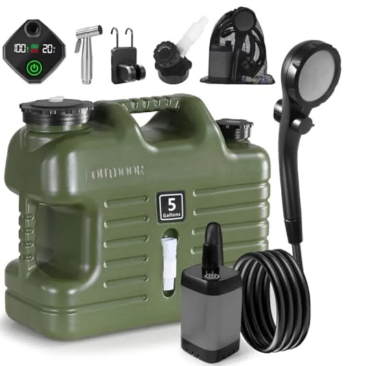 Portable Camping Shower with 5 Gallon Water Jug 6000mAh Rechargeable Outdoor Camping Shower Kit IPX7 Waterproof Pump BPA Free W