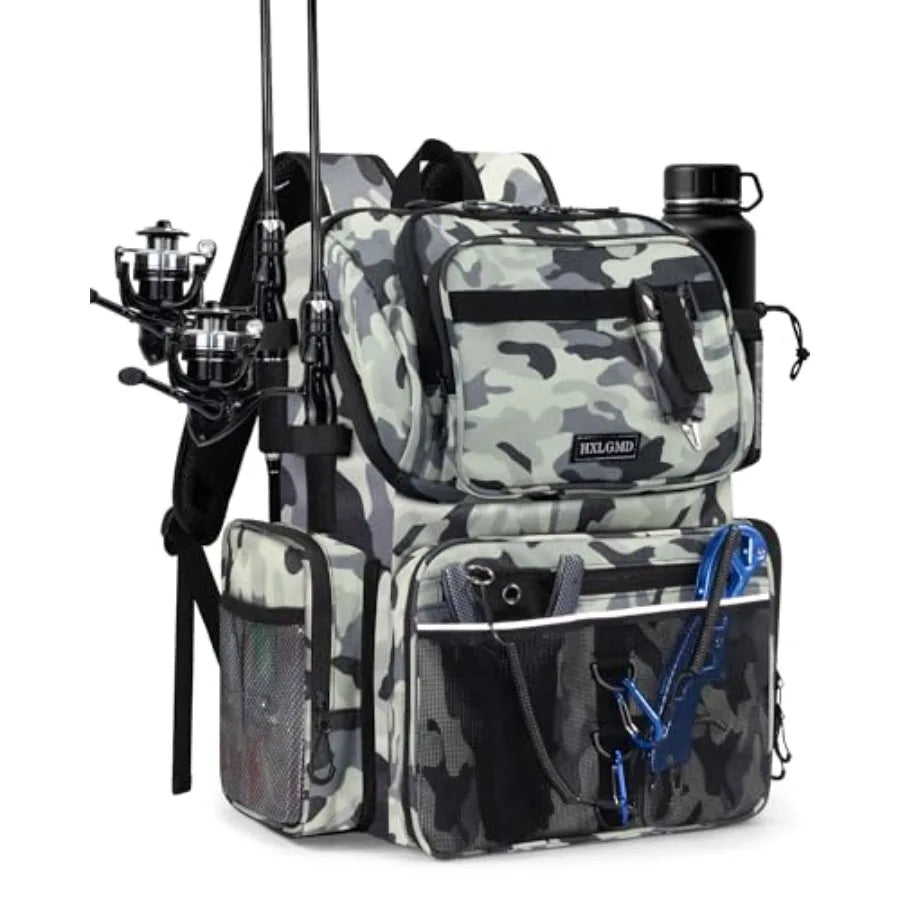 Fishing Backpack with Rod Holders, 43L Large Water Resistant Tackle Bag Storage Gear and Equipment with Cooler for Men Fishing,