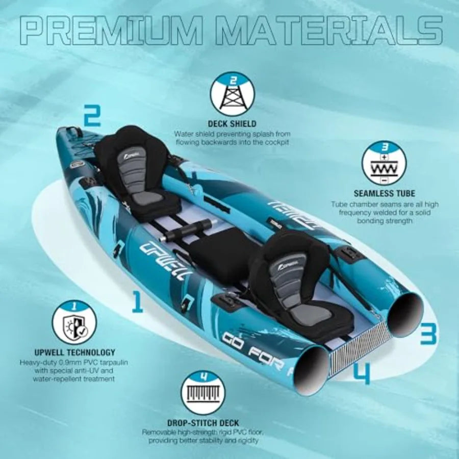 11'14'6 Inflatable Kayak with Drop Stitch Floor in Blue and Gray Includes Kayak Seat with Thickened Cushion Paddle Fin Repair K