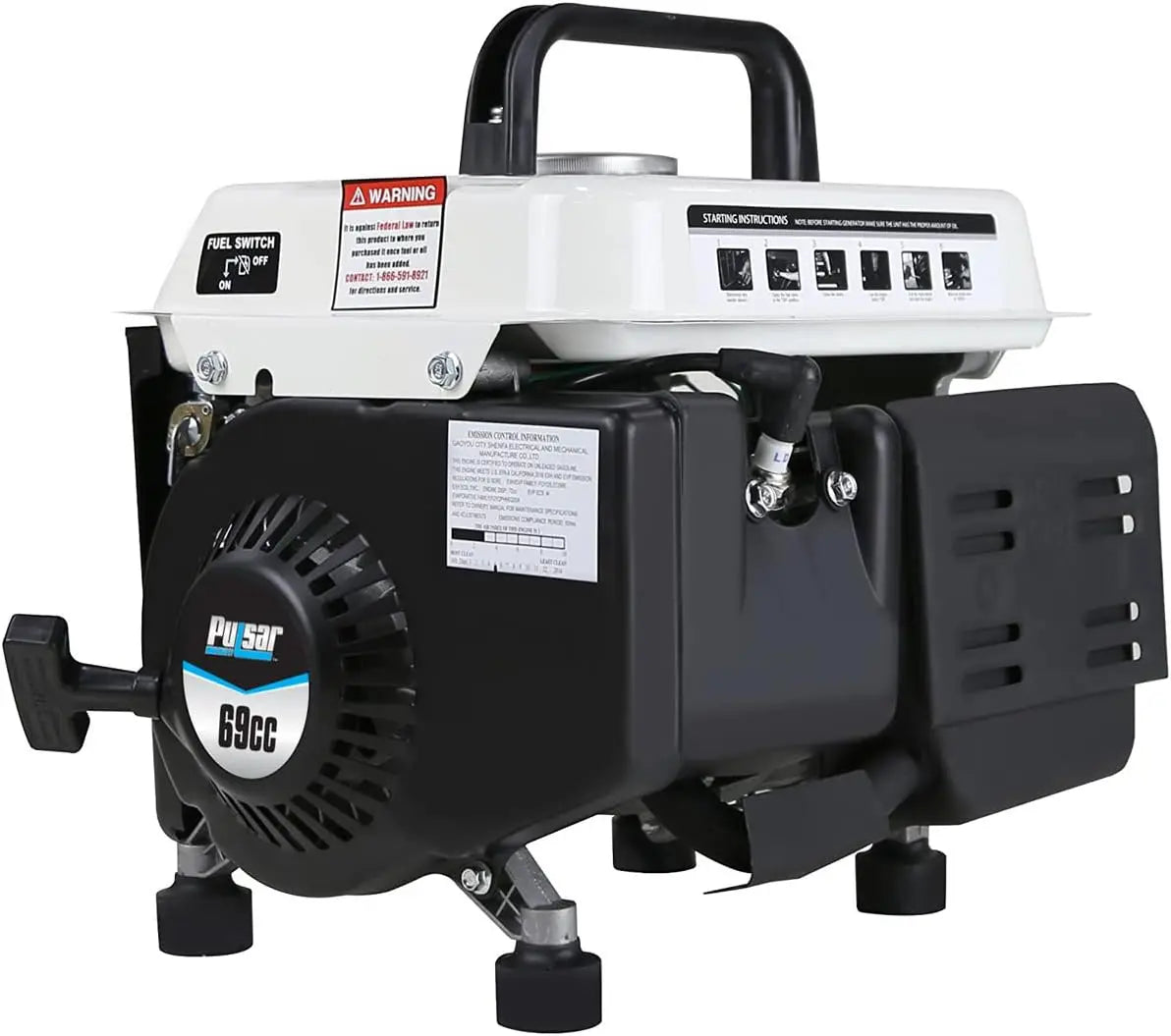 1200W Portable Gas Generator, 2-Stroke Engine with Recoil Start, Compact Design for Camping & Outdoor Use
