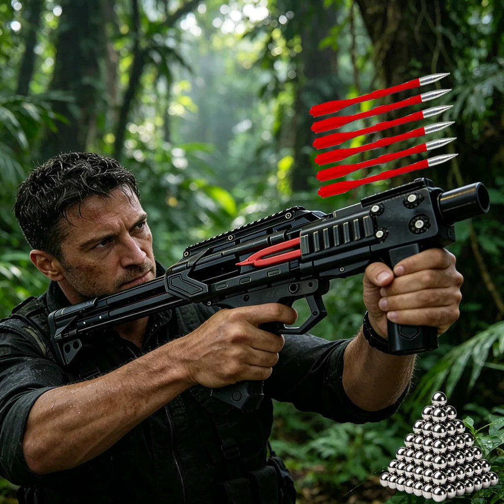 Multi functional slingshot bow and arrow launcher, capable of continuously firing steel balls, outdoor jungle hunting kit
