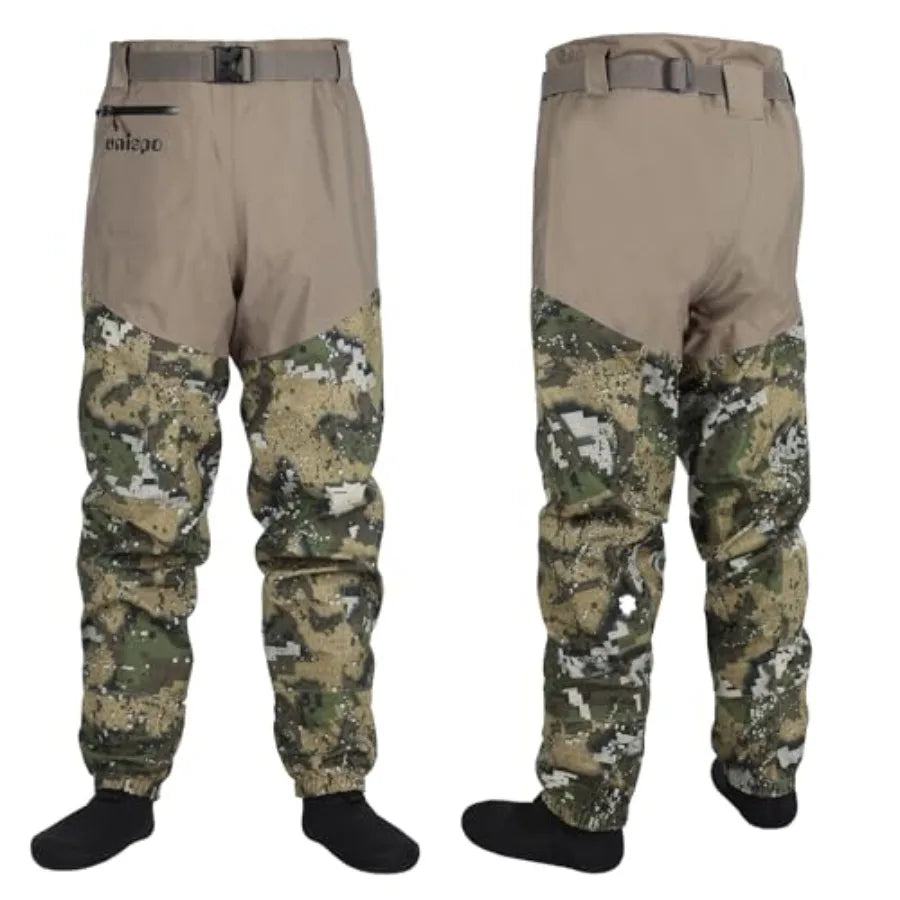 Camo Outdoors Breathable Stockingfoot Waist High Fishing Waders in Olive Green with Quick-Dry Fabric and Reinforced Sole for En