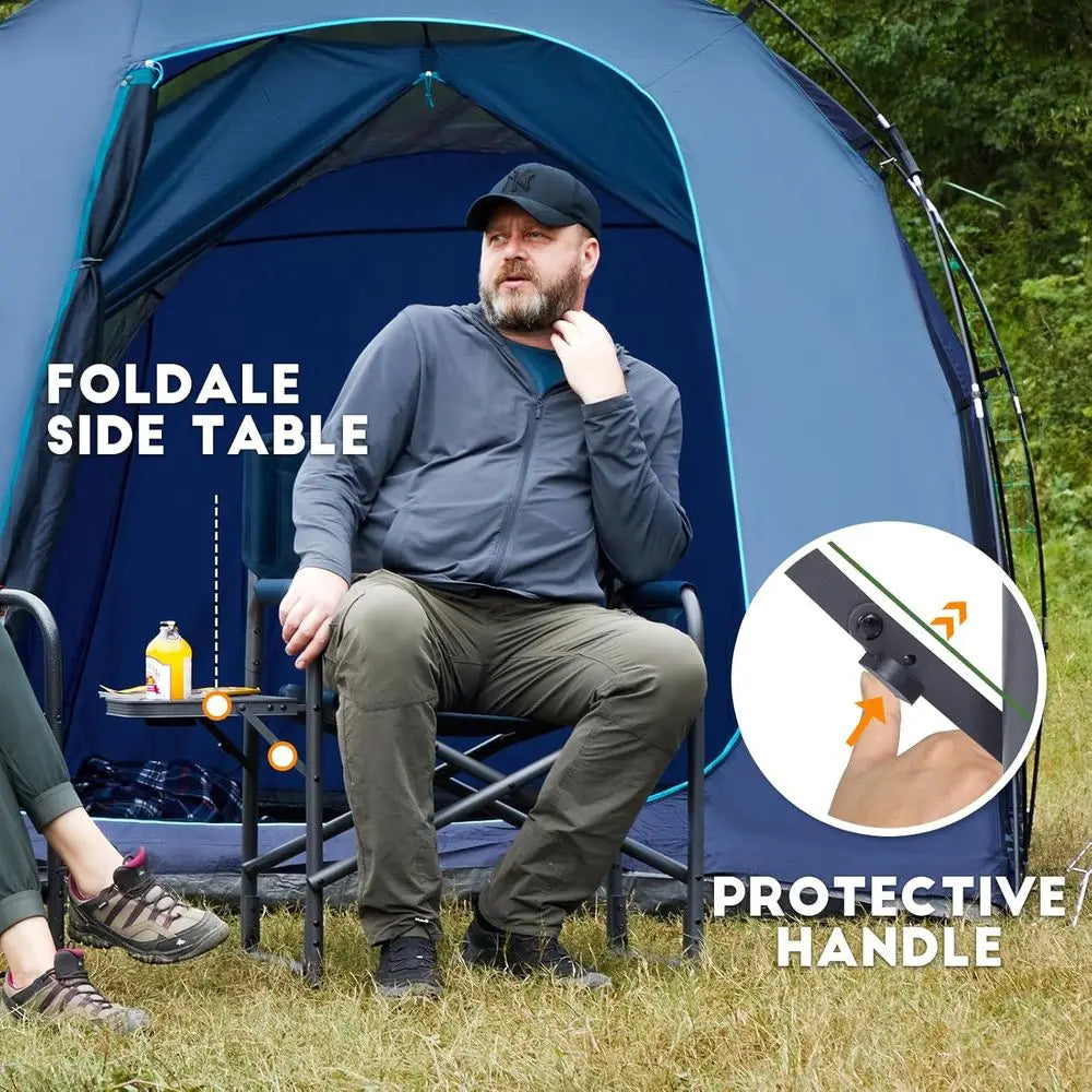 Double Pack Lightweight Portable Oversized Camping Chairs with Detachable Side Table, Suitable for Outdoors, Lawn, Picnic, Suppo