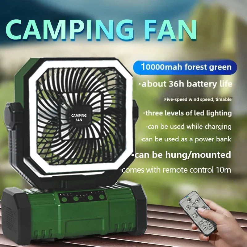 2025New Outdoor Camping Fan with Bluetooth Speaker Outdoor Ventilador Cool Air Portable Fan with Hook for Fishing and Picnicking