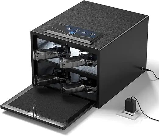 Biometric Pistol Safe (FCC & California DOJ Certified) - Quick Access Handgun Safe with Fingerprint & Digital Keypad, Secure Ho