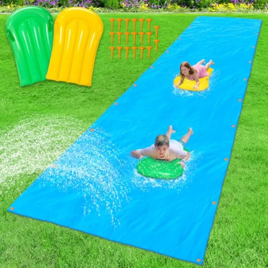 40'x7.5' Slip Lawn Water Slide - Giant Outdoor Backyard Summer Party Water Slide with 2 Bodyboards and 20 Stakes Heavy Duty PVC