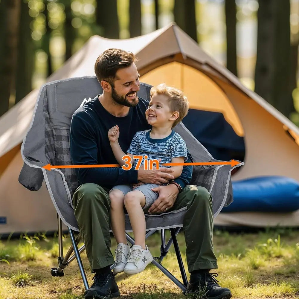 Oversized Padded Camping Chairs with Cup Holder and Cooler Bag, Heavy-Duty Portable Lawn Chairs for Outdoor Sports, Supports 450