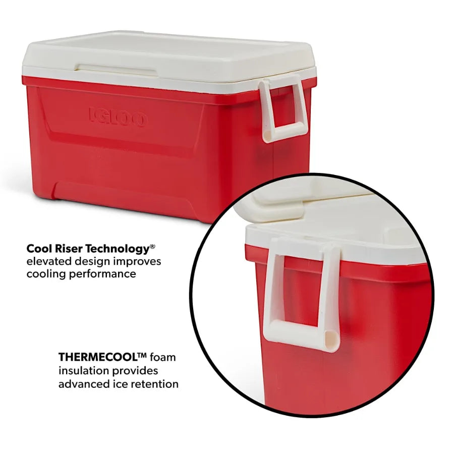 48 QT Laguna Hard-Sided Ice Chest Cooler for Outdoor Camping, Picnics, Tailgating Durable Red Insulated Portable Cooler with He