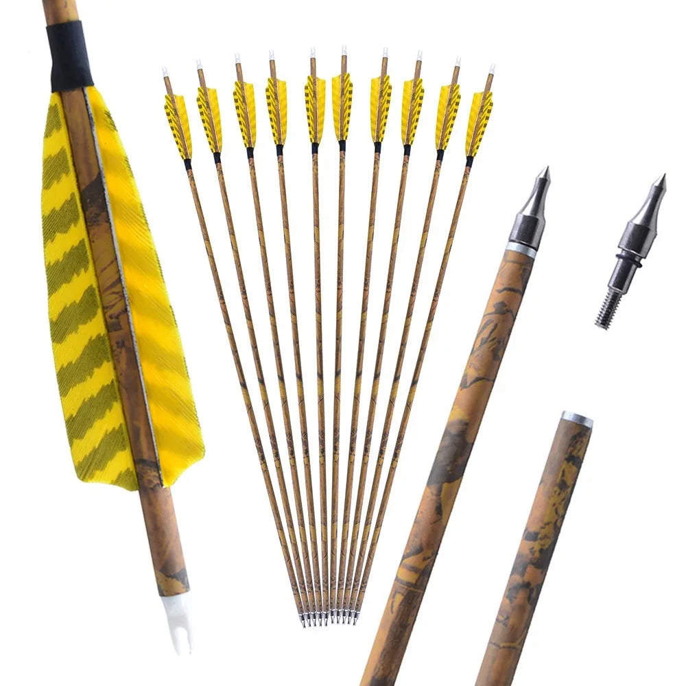 12pcs Archery Arrows 31.5 Inch Spine 500 Mixed Carbon with 4 Inch Turkey Feathers 100 Grain Tips for Compound Recurve Bow Outdoor Hunting