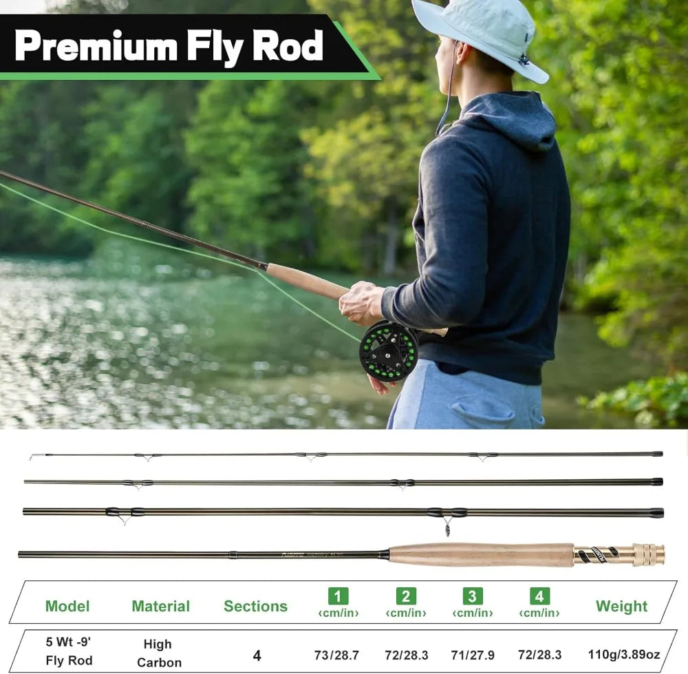 Fly Fishing Rod and Reel Combo, 4 Piece Lightweight Graphite Fly Rod 5/6 Complete Starter Package with Carrier Bag
