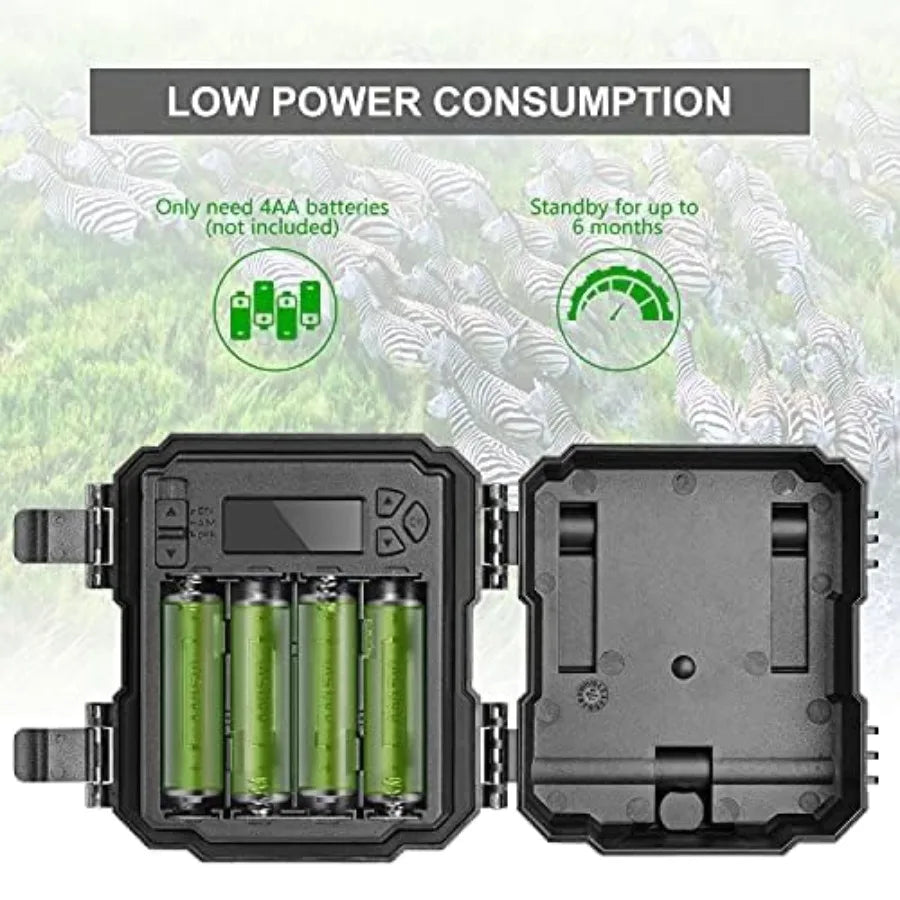 Outdoor wildlife monitoring trail camera set: 24MP 1080P HD, waterproof night vision, black plastic housing, compact size and i