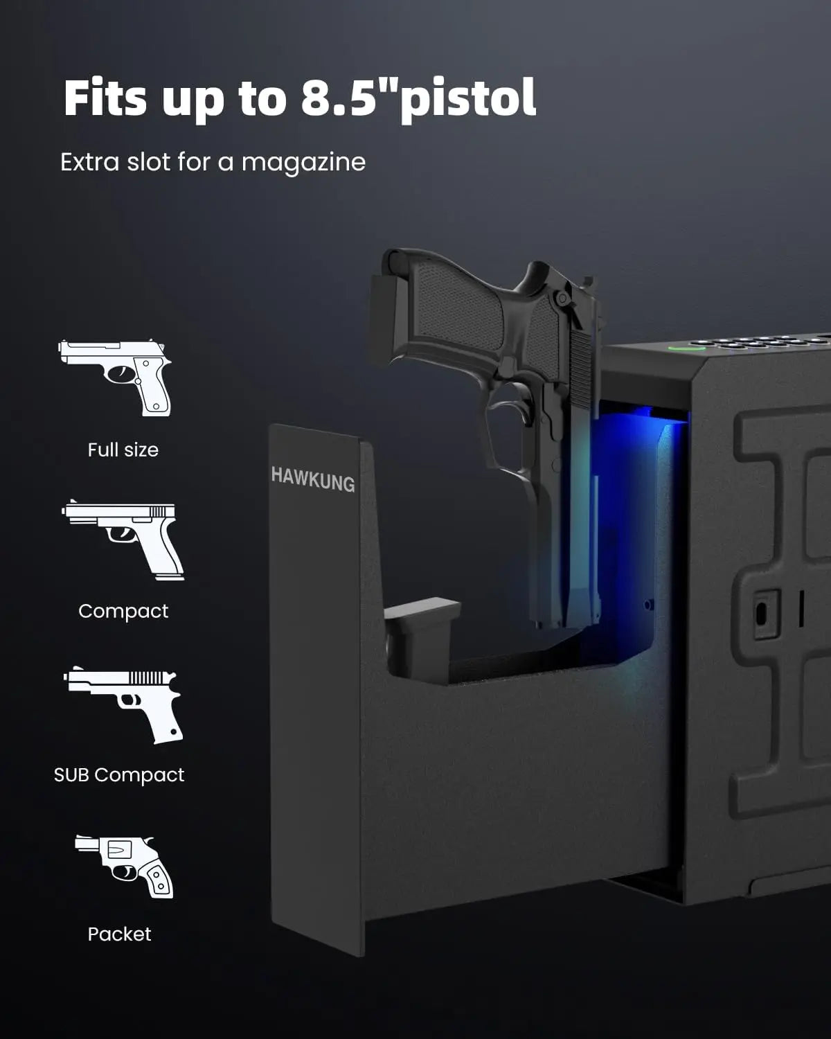 Gun Safe, Slider Biometric Gun Safe for Handgun Mounted Single Bedside Pistol Case with 3 Ways Quick Access Gun Lock Box for Nig